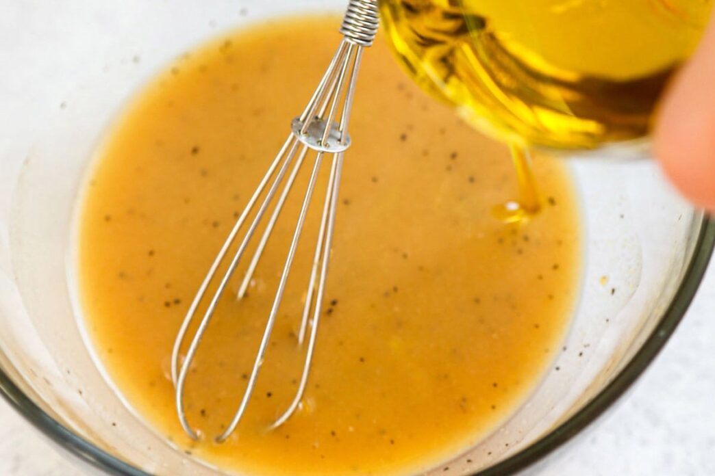 whisking salad dressing